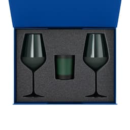 Подарочный набор свеча Энигма (Enigma) + 2 бокала для вина Эмеральд (Emerald) в синей коробке