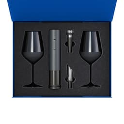 Подарочный набор 2 бокала для вина Сапфир (Sapphire) + набор для вина с электрическим штопором Сакраменто (Sacramento), в синей коробке
