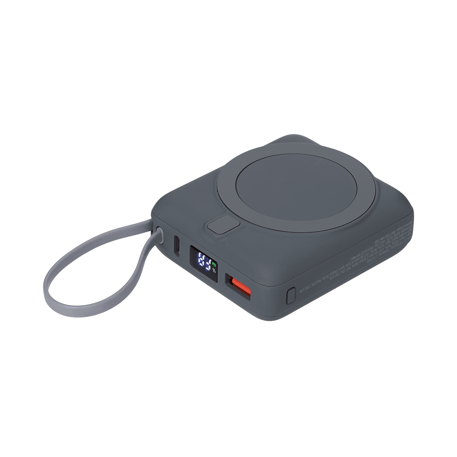 Внешний аккумулятор с подсветкой Риттер PD (Ritter PD) 10000mAh с функцией беспроводной зарядки 15W, серый