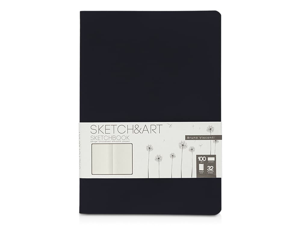 Скетчбук "Sketch & Art" в мягком переплете 147х210 мм, 32 л. бежевой бумаги 100 г/м2, черный