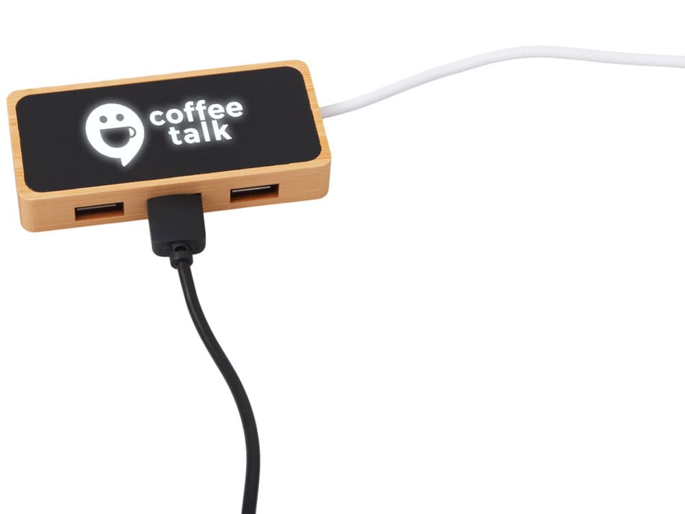 USB хаб с подсветкой лого «Reedia S5», 3*USB, 1*Type C, бамбук