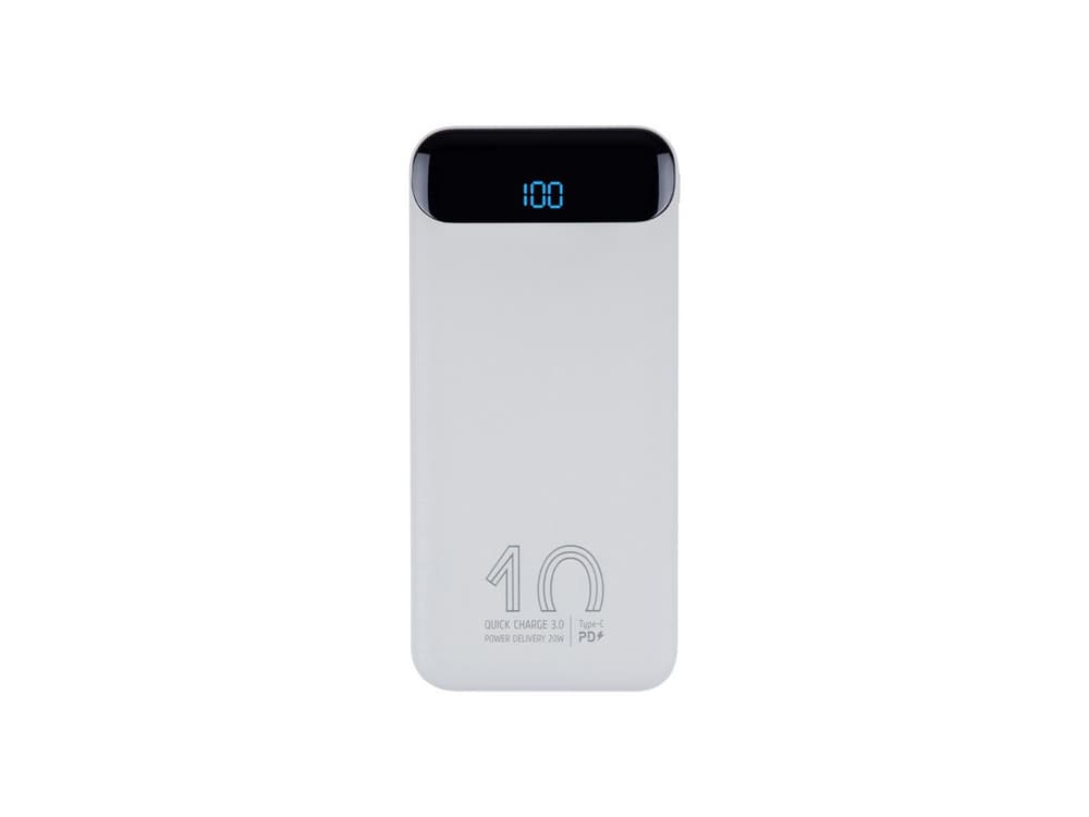 RIVACASE VA2540 (10 000mAh), QC/PD 20W внешний аккумулятор с дисплеем, белый 12/48