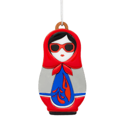 Ёлочная игрушка Матрёшка с узорами (красный с синим)