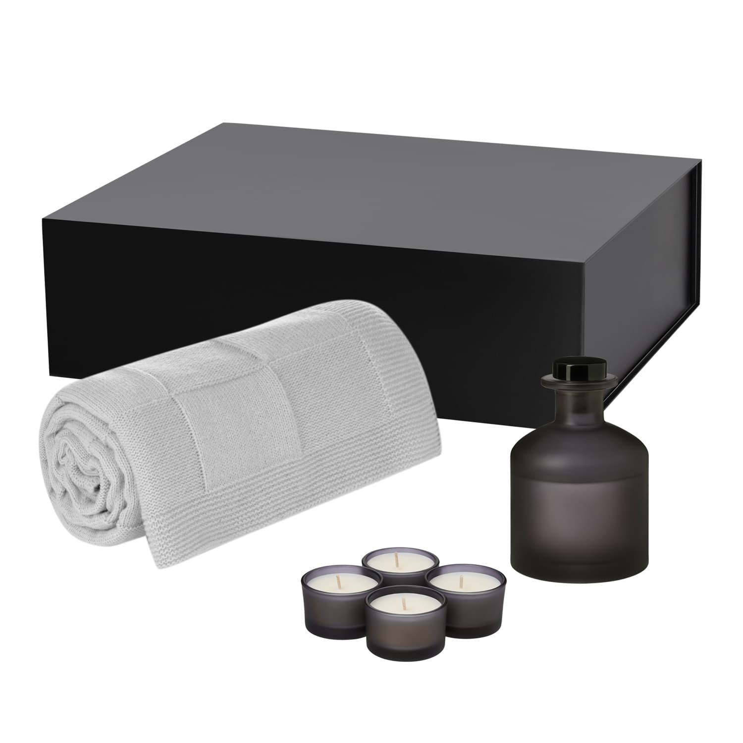 Подарочный набор Сенто (Sento), Селла Софт (Cella Soft), серый (свеча, диффузор, плед)