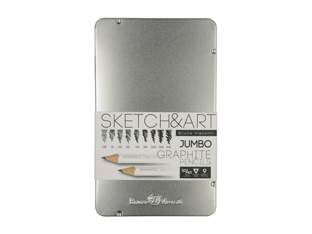 Набор чернографитовых карандашей "Sketch & Art" утолщенные,9 шт. hb-14b, металлическая коробка с ложементом