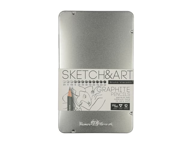 Набор чернографитовых карандашей "Sketch & Art" ,12 шт. 2h-9b, металлическая коробка с ложементом