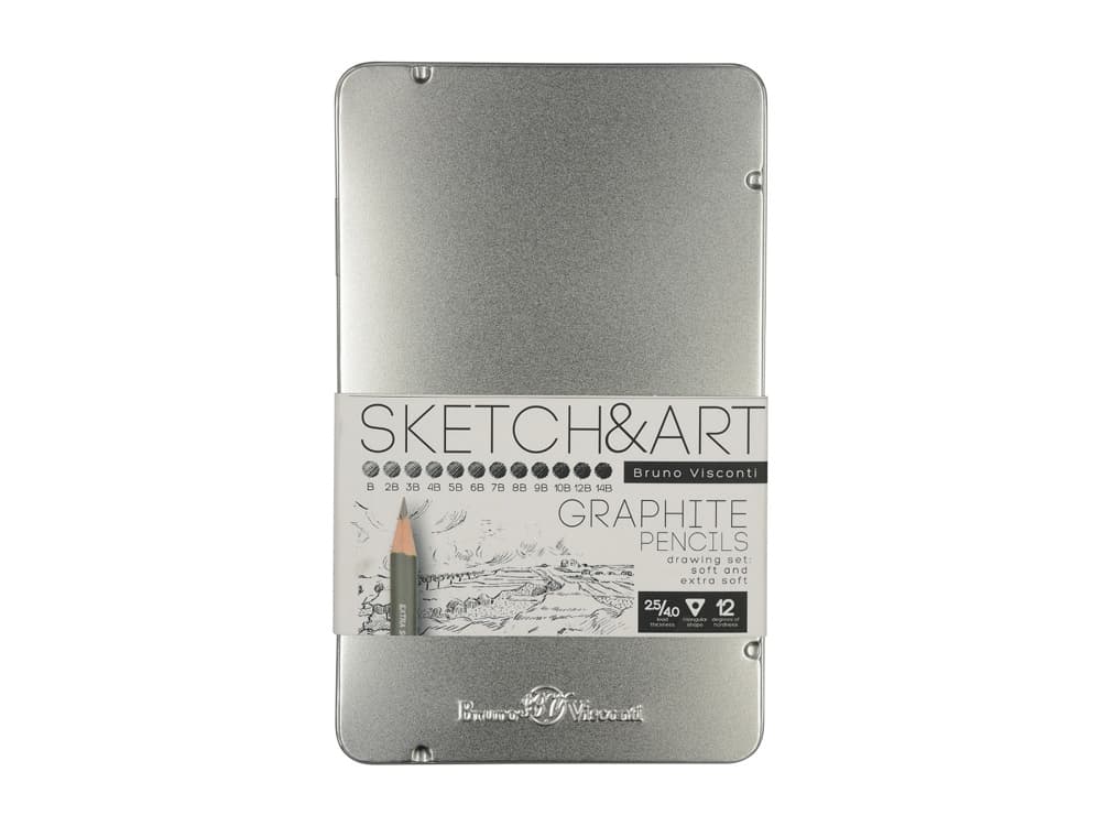 Набор чернографитовых карандашей "Sketch & Art" ,12 шт. b-14b, металлическая коробка с ложементом