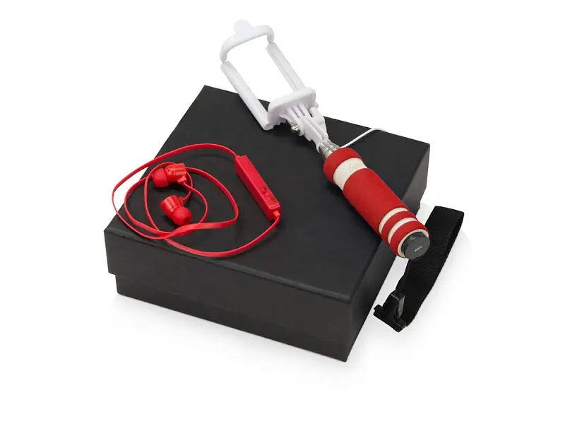 Подарочный набор Selfie с Bluetooth наушниками и моноподом, красный - 700312.01