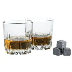 Набор Whisky Style, коробка: 25х18х10 см, камень: 2х2х2 см, мешочек: 12х8 см, бокал: высота 9.4 см, диаметр 8,5 см