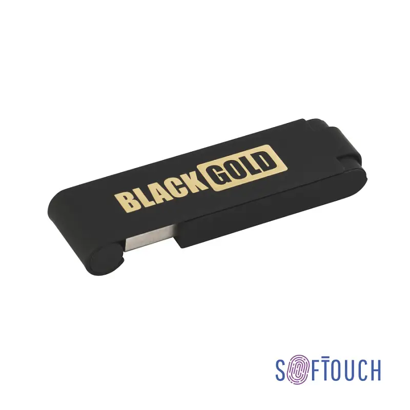 Флеш-карта "Case", объем памяти 16GB, черный/золото, покрытие soft touch - 6837-3G/16Gb