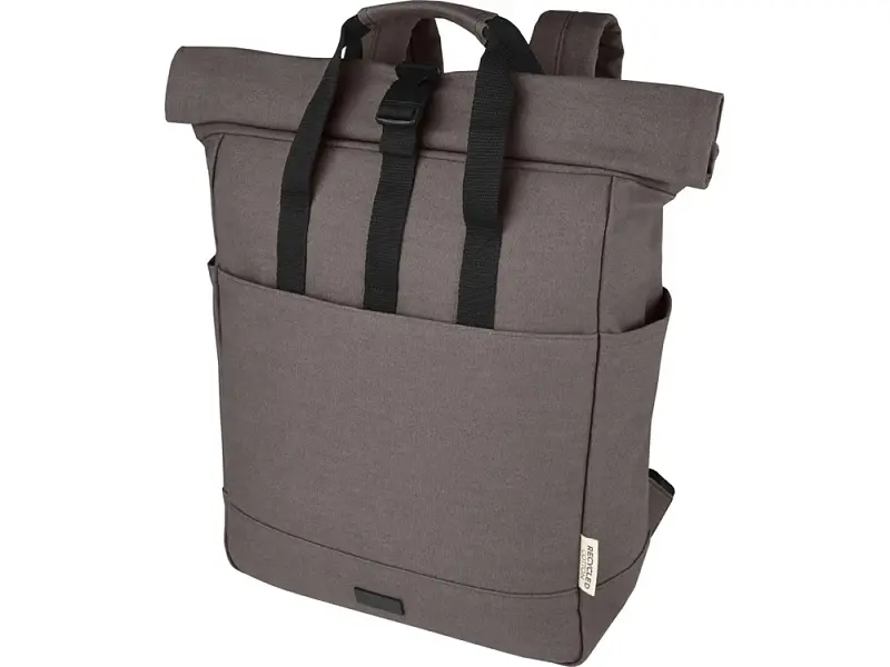 Рюкзак для 15-дюймового ноутбука Joey объемом 15 л из брезента, переработанного по стандарту GRS, со сворачивающимся верхом, серый - 12067882