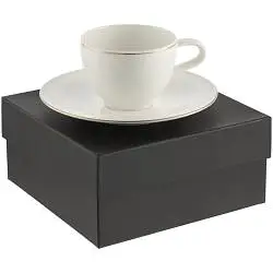 Кофейная пара Medina в подарочной коробке, кружка: высота 6,6 см, диаметр 9,9 см, ширина с ручкой: 11,9 см; блюдце: 16,7x16,7x2 см; упаковка: 18,6х18,5х8,2 см