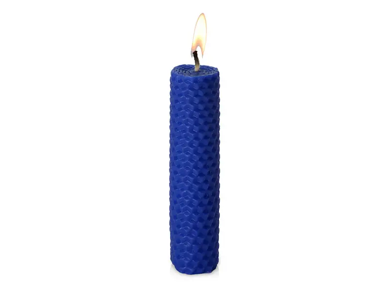 Свеча из вощины 3 х 12,5 см с деревянным ярлыком, синий - 190922