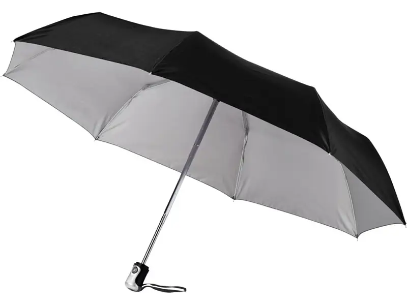 Зонт Alex трехсекционный автоматический 21,5, черный/серебристый - 10901681