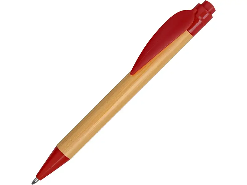 Ручка шариковая Листок, бамбук/красный - 18480.01