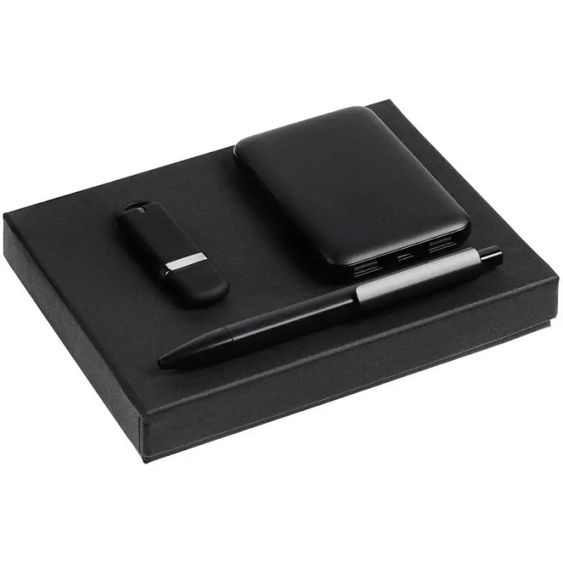 Набор Dualist Memo, большой, черный, аккумулятор: 8,9x6,3x2,1 см; ручка: 14,7х1,1 см; флешка: 6,7х2х0,7 см; коробка: 17х13х2,9 см