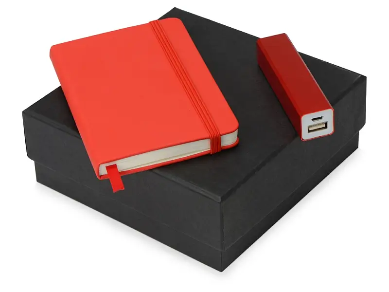 Подарочный набор To go с блокнотом и зарядным устройством, красный - 700309.01