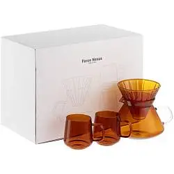 Кофейный набор Force Nexus, кофейник: диаметр 13,5 см, ширина с ручкой 16 см, высота 10 см; воронка: верхний диаметр 11 см, нижний диаметр 3,5 см, высота 8,7 см; чашка: диаметр 6,9 см; ширина с ручкой 9,5 см; высота 7,4 см; упаковка 33х24х18 см