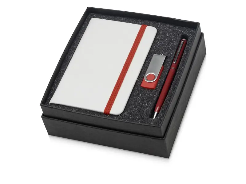 Подарочный набор Reporter Plus с флешкой, ручкой и блокнотом А6, красный - 700317.01