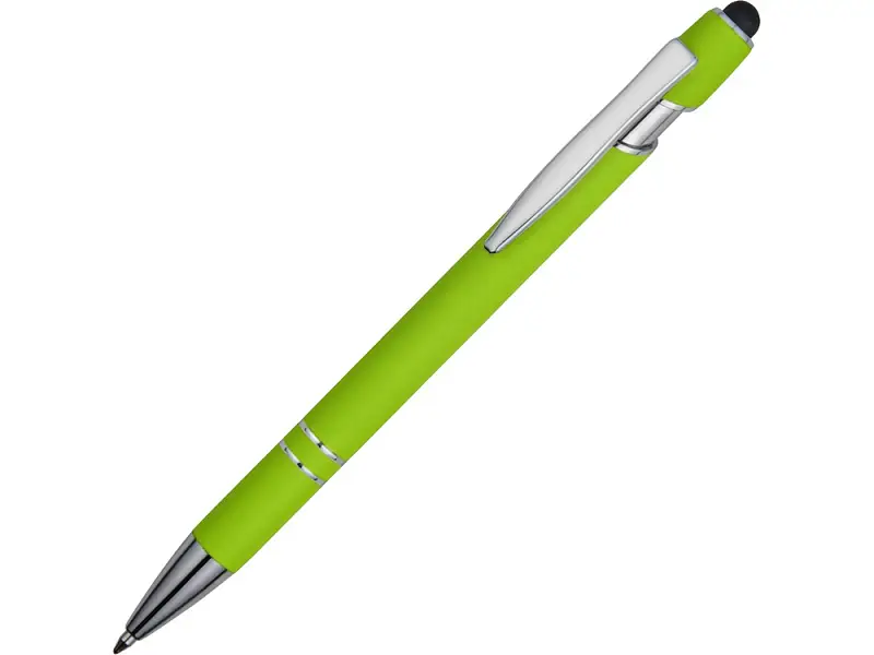 Ручка металлическая soft-touch шариковая со стилусом Sway, зеленое яблоко/серебристый - 18381.19