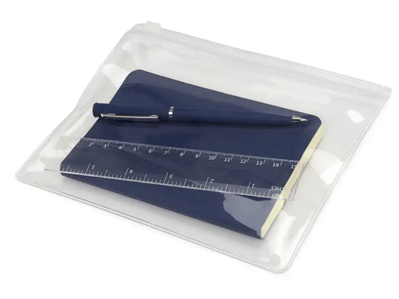 Набор канцелярский Softy: блокнот, линейка, ручка, пенал, темно-синий - 78112.12