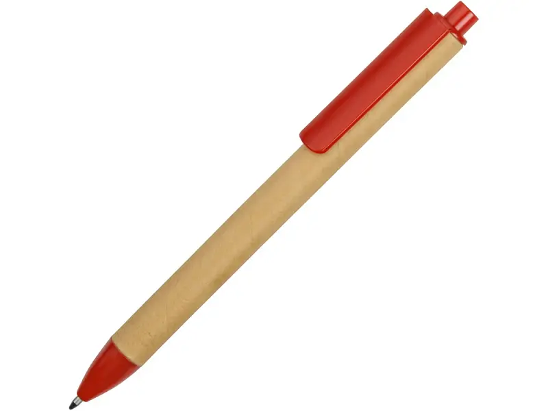 Ручка картонная пластиковая шариковая Эко 2.0, бежевый/красный - 18380.01