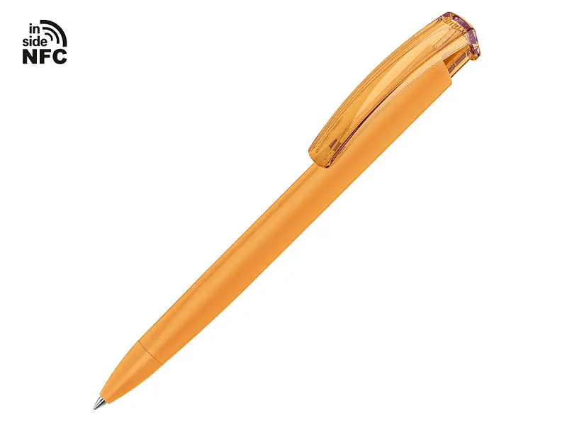 Ручка пластиковая шариковая трехгранная Trinity K transparent Gum soft-touch с чипом передачи инфо, охра - 187926NFC.08