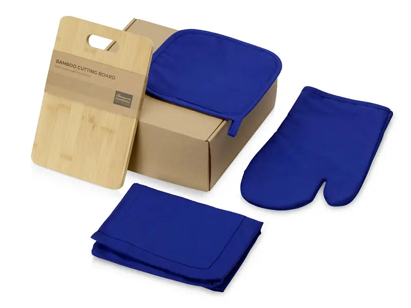 Подарочный набор с разделочной доской, фартуком, прихваткой, синий - 700814.02
