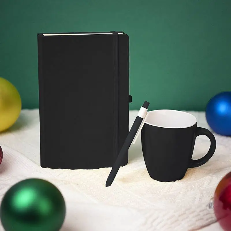 Подарочный набор HAPPINESS: блокнот, ручка, кружка, чёрный - 39483/35