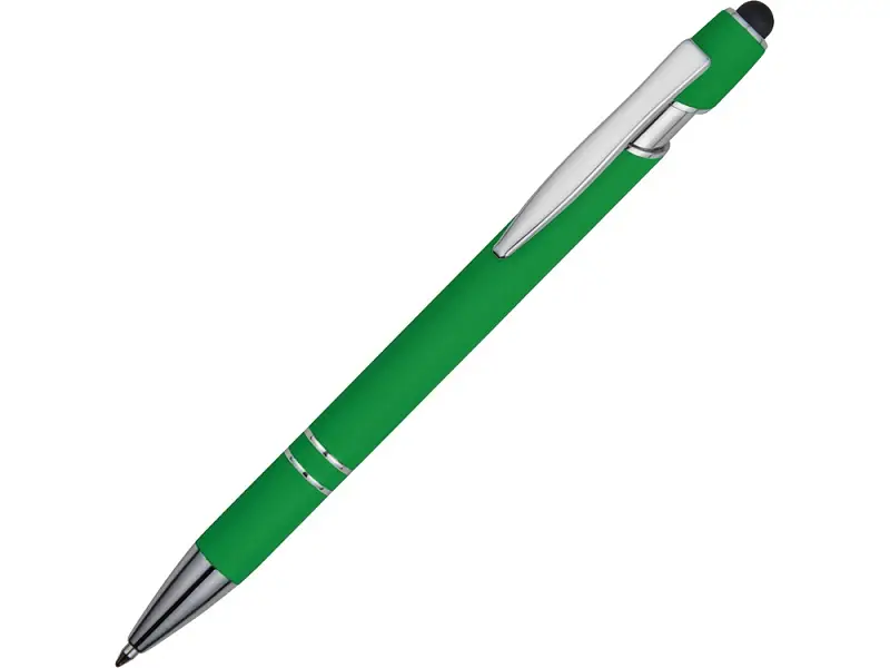 Ручка металлическая soft-touch шариковая со стилусом Sway, зеленый/серебристый - 18381.03