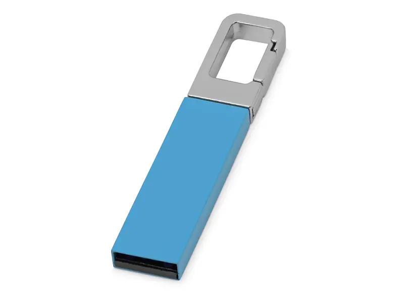 Флеш-карта USB 2.0 16 Gb с карабином Hook, голубой/серебристый - 620816