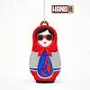 Ёлочная игрушка Матрёшка с узорами (красный с синим)