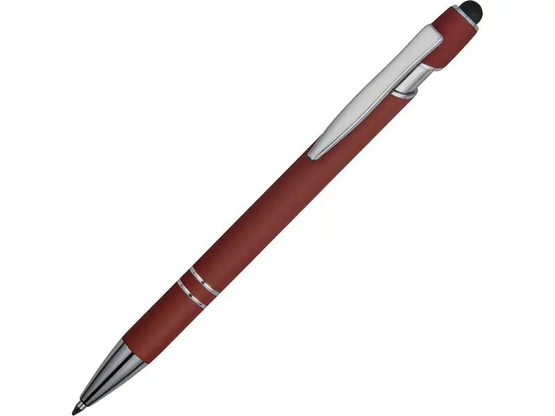Ручка металлическая soft-touch шариковая со стилусом Sway, темно-красный/серебристый - 18381.11