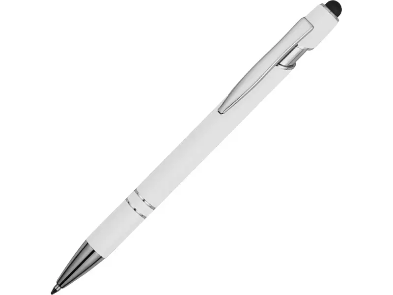 Ручка металлическая soft-touch шариковая со стилусом Sway, белый/серебристый - 18381.06