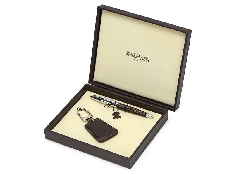 Подарочный набор Millau: ручка шариковая, брелок. Balmain, коричневый - 19982150.1