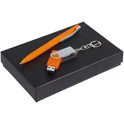 Набор Twist Classic, оранжевый, флешка: 5,4х0,9х1,8 см; ручка: 14,5х1,0 см; упаковка: 17,2х10,3х2,9 см