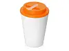 Пластиковый стакан Take away с двойными стенками и крышкой с силиконовым клапаном, 350 мл, белый/оранжевый