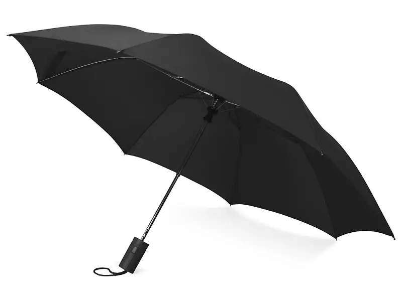 Зонт складной Tulsa, полуавтоматический, 2 сложения, с чехлом, черный - 979027