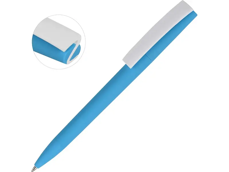 Ручка пластиковая soft-touch шариковая Zorro, голубой/белый - 18560.10