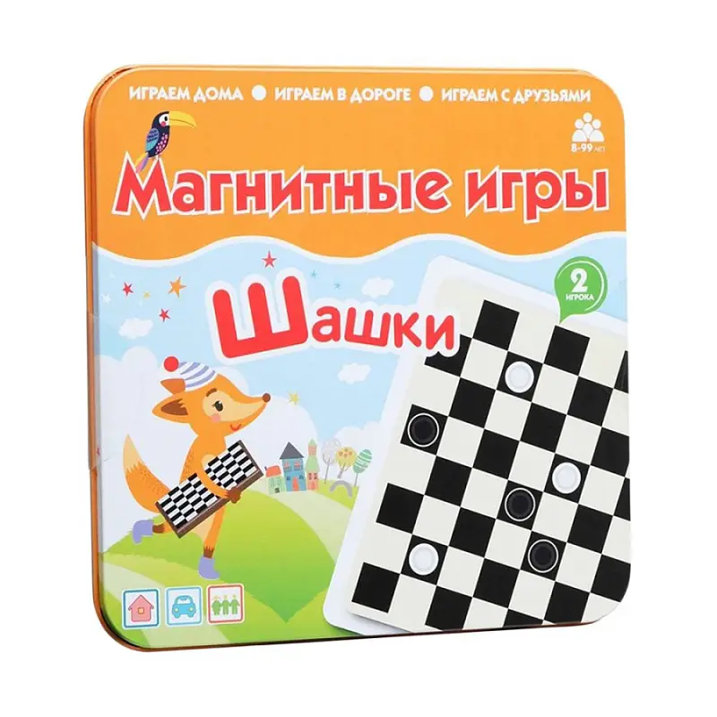 Магнитная игра «Возьми в дорогу. Шашки», фишка: диаметр 1 см, упаковка 15х15х1,5 cм - 16025.05