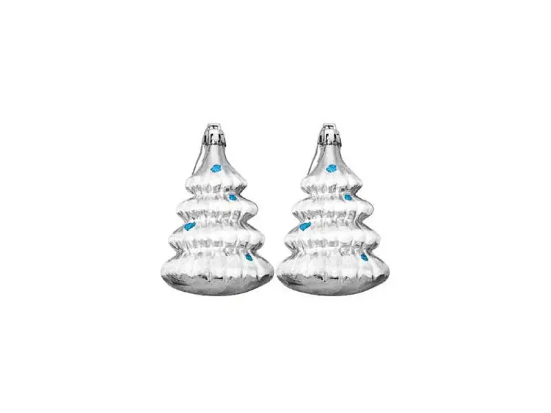 Новогоднее подвесное украшение Ёлочки в серебре из полистирола, набор из 2 шт / 8,6x5,8x3,2см - 87333
