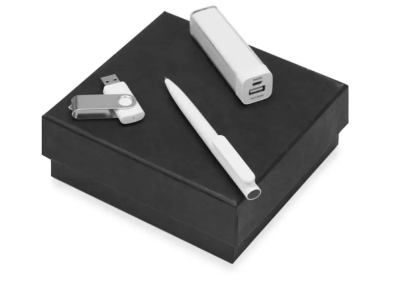 Подарочный набор On-the-go с флешкой, ручкой и зарядным устройством, белый - 700315.06
