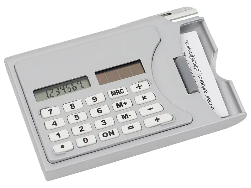 Визитница Бухгалтер с калькулятором и ручкой, серый - 729400