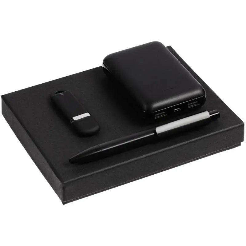 Набор Dualist Memo, малый, черный, аккумулятор: 8,9x6,3x1,2 см; ручка: 14,7х1,1 см; флешка: 6,7х2х0,7 см; коробка: 17х13х2,9 см - 12505.30