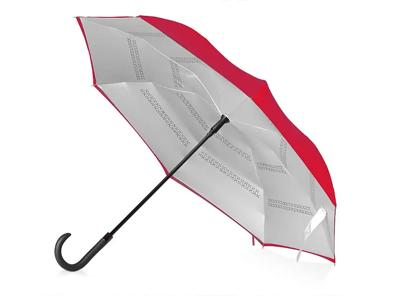 Зонт-трость наоборот Inversa, полуавтомат, красный/серебристый - 989021