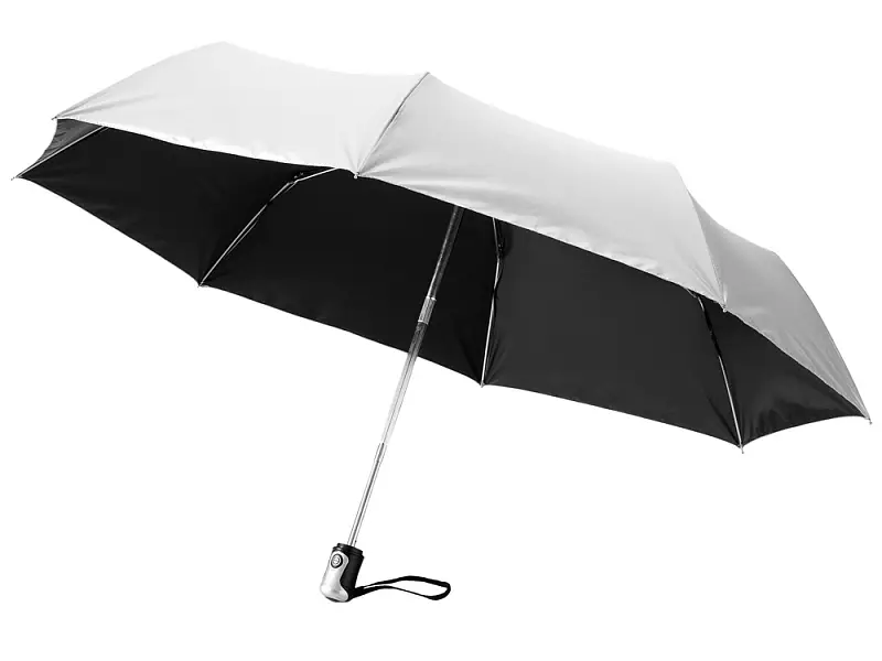 Зонт Alex трехсекционный автоматический 21,5, серебристый/черный - 10901601