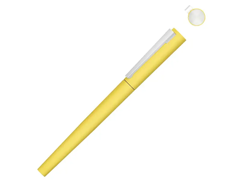 Ручка металлическая роллер Brush R GUM soft-touch с зеркальной гравировкой, желтый - 188019.04
