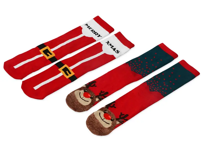 Набор носков с рождественской символикой в мешке мужские, 2 пары, красный - 869101