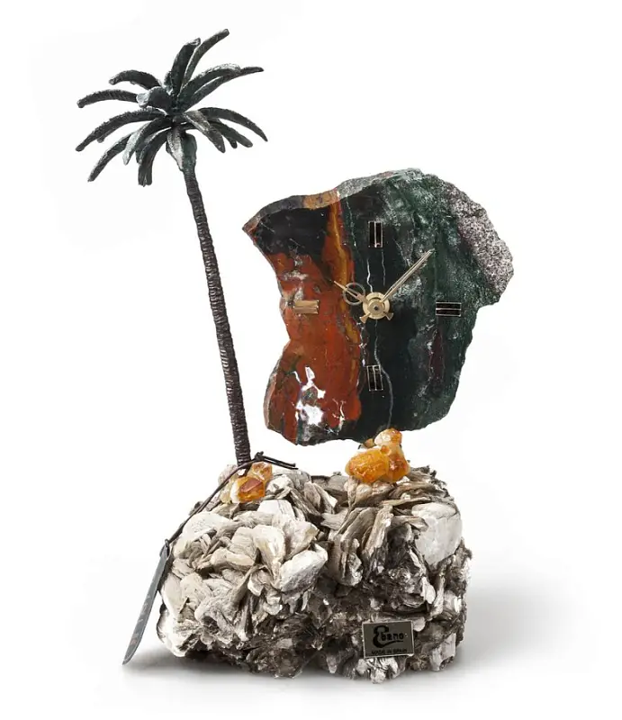 Часы «Пальмовый рай» из яшмы с бронзой, 29х17х11 см - 20145