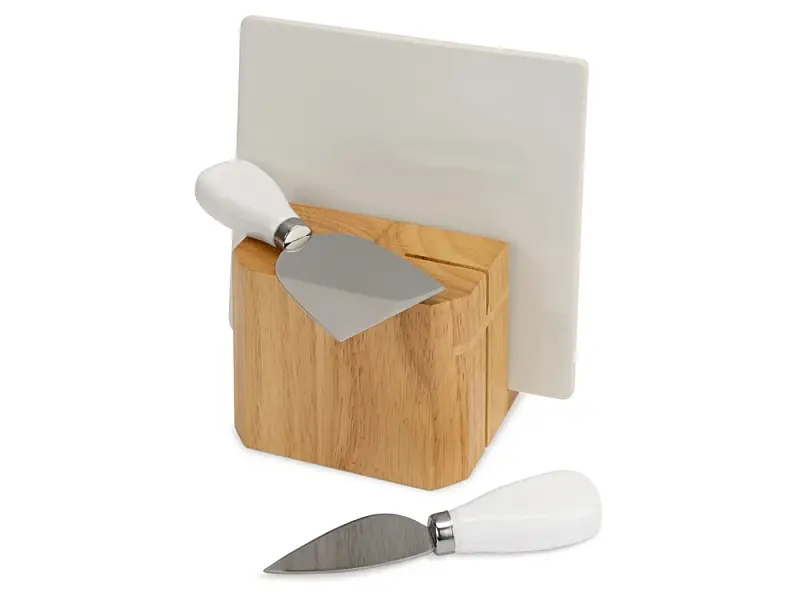 Набор для сыра Cheese Break: 2  ножа керамических на  деревянной подставке, керамическая доска - 825908